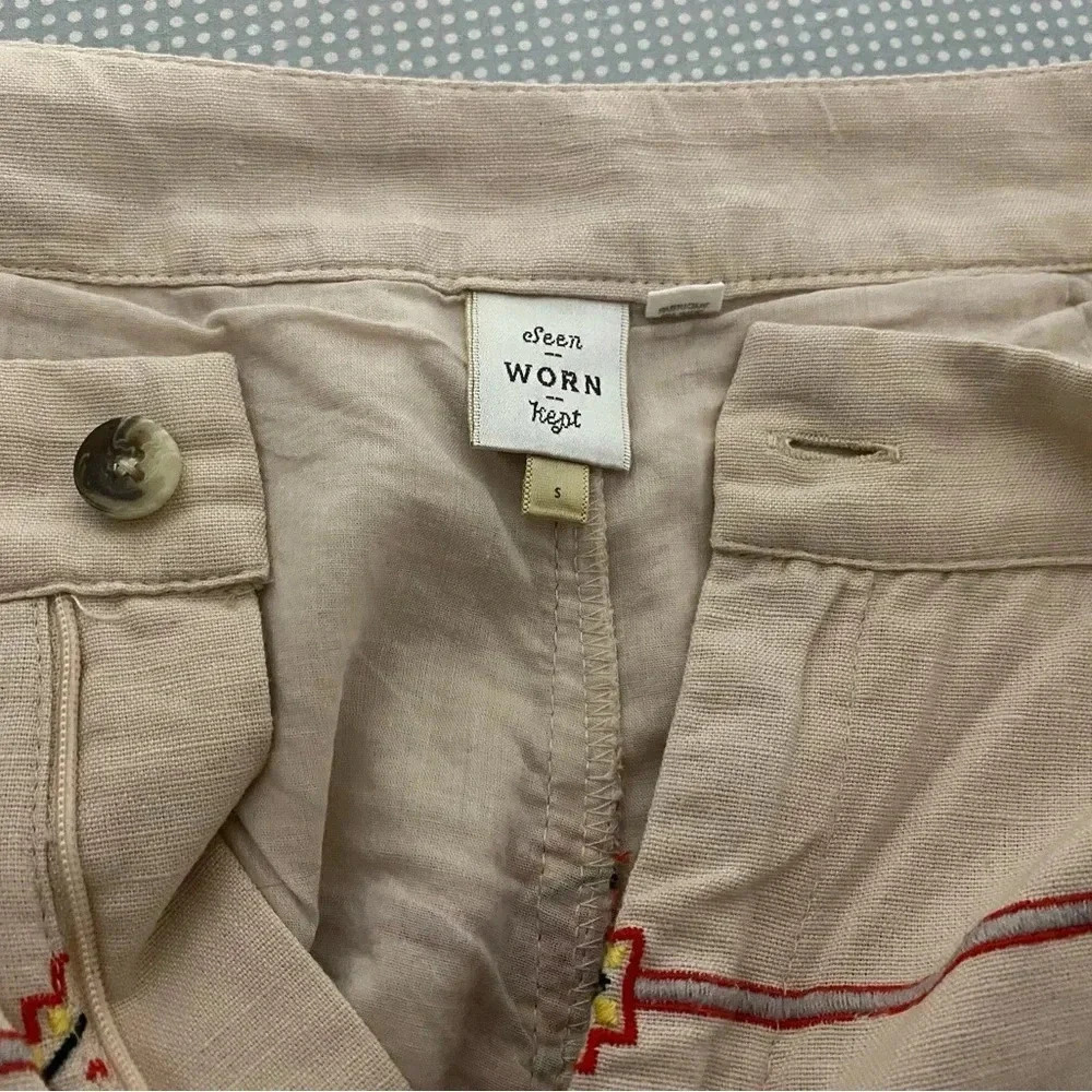 Anthropologie Seen Worn Kept Lattice Embroidered Jogger Liam Cream size Small - Picture 7 of 11